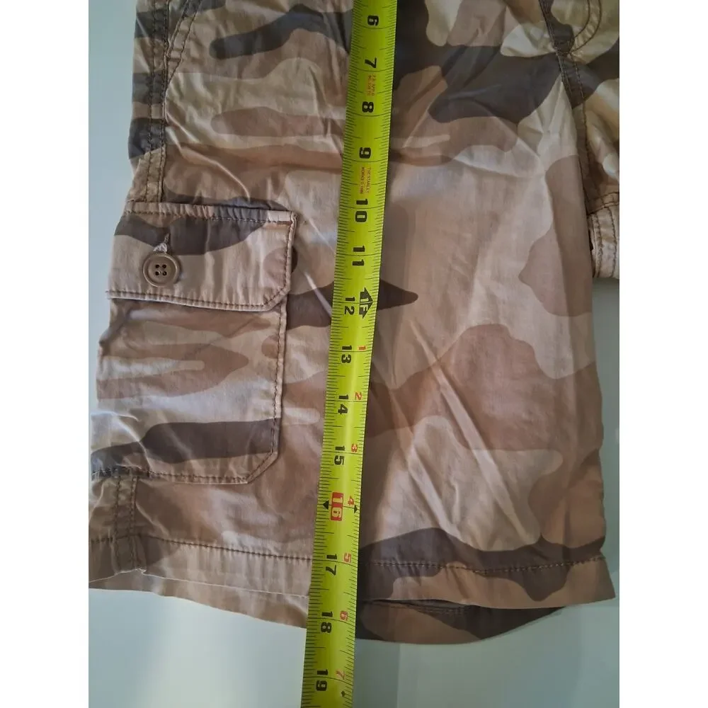Gap Kids Boys Desert Camo Cargo Shorts Beige Tan Size XL 12 Drawstring Waist